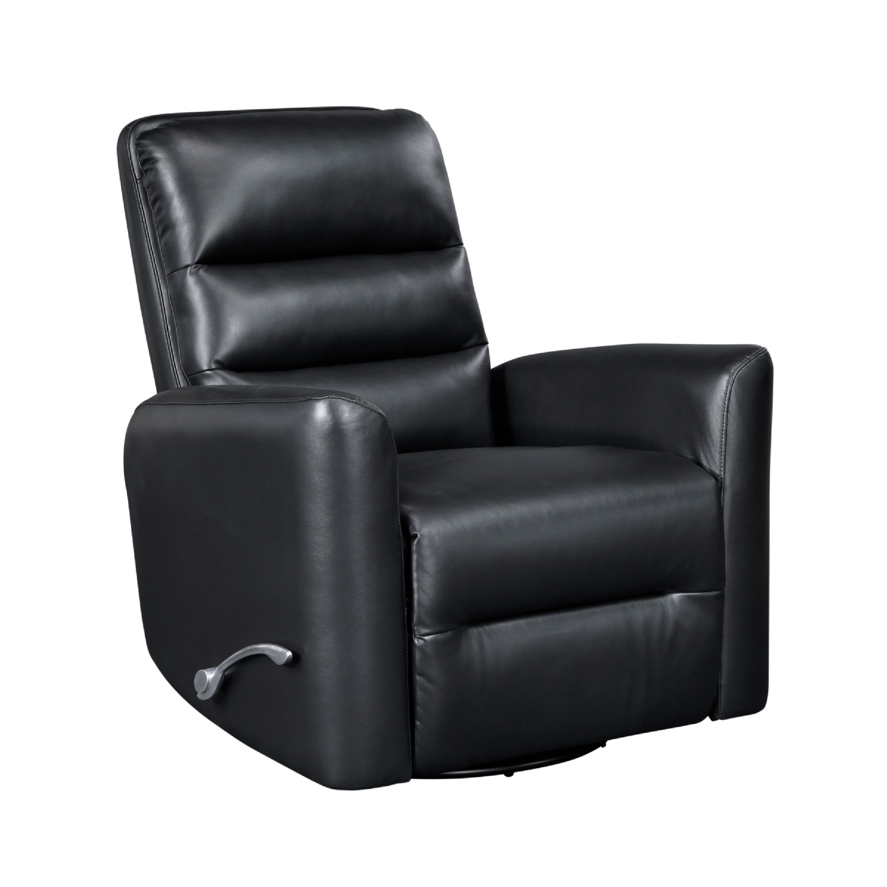 Demy Swivel Glider Manual Reclining Chair, Black Faux Leather Cushions