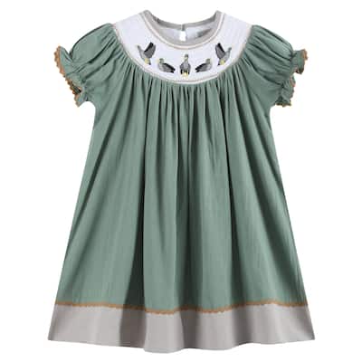 Lil Cactus Sage Green Mallard Smocked Bishop Dress