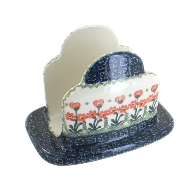 Blue Rose Polish Pottery 487 Ceramika Artystyczna Napkin Holder - Peach Posy