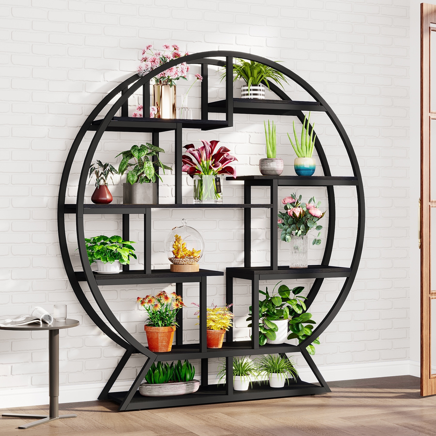 Industrial Round Plant Stand, 63 Inch Plant Shelf Holder, Multipurpose Flower Pot Stands with 8 Shelves
