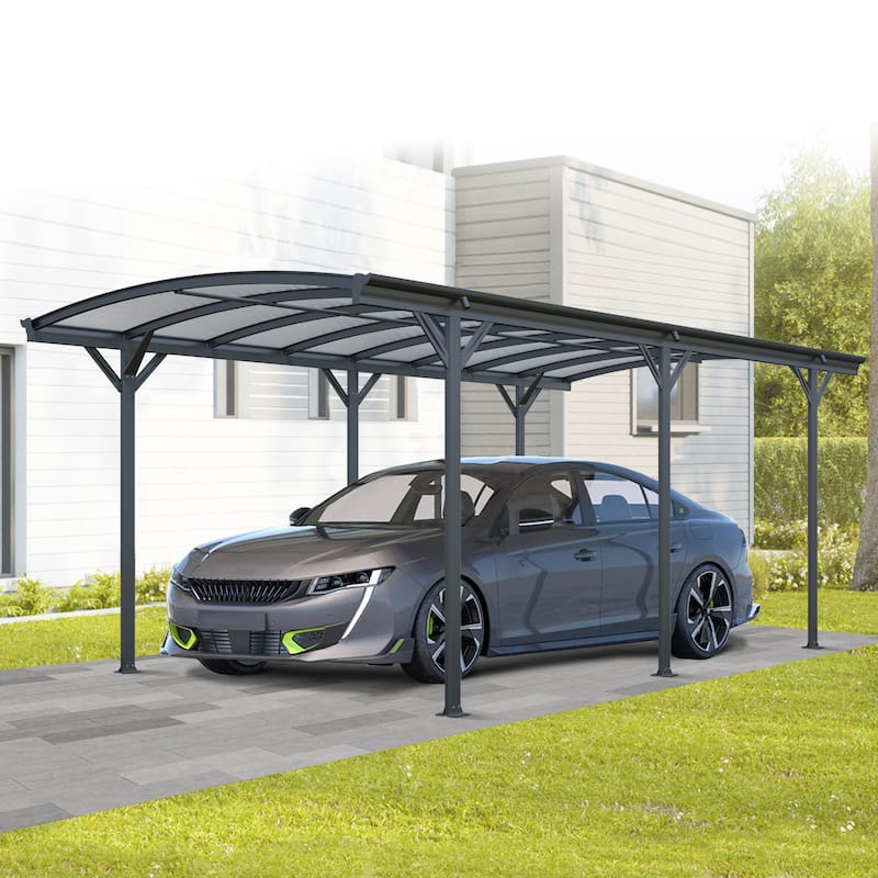 Ukuowu 19 Ft x 10Ft Grey Durable Metal Aluminum Arch Roof Carport for Driveway and Outdoor Parking Protection