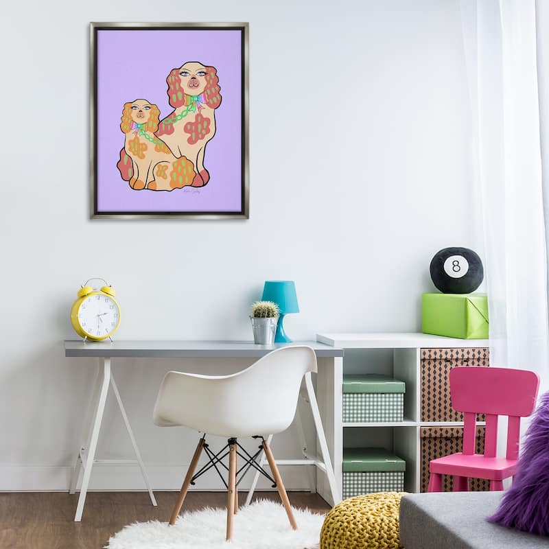 Stupell Funky Dogs on Purple Framed Floater Canvas Wall Art Design By Katie Conley