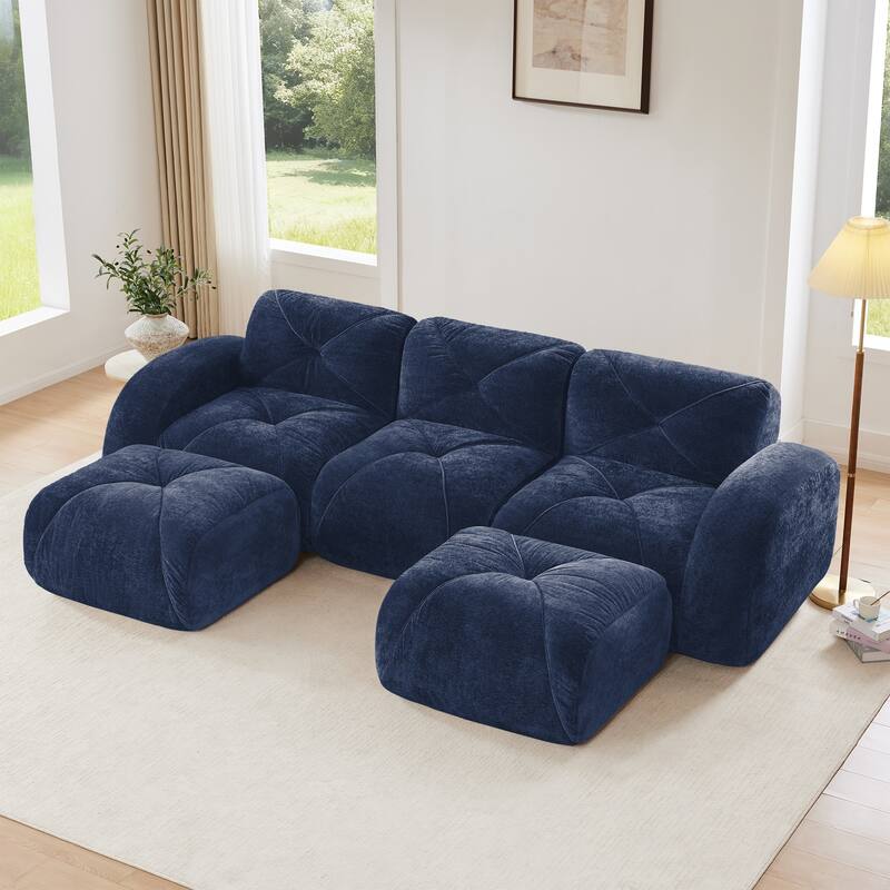 U-shaped Boneless Sofa, Tufted Design, 32D High Density Sponge, Bottom Anti-Slip Design, No Assembly Required Bottom - Blue