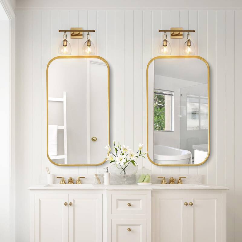 Blobfish Modern Gold 2-Light Textured Glass Wall Sconce Bathroom Vanity Light - L 13.8" x W 6.7" x H 11.2"