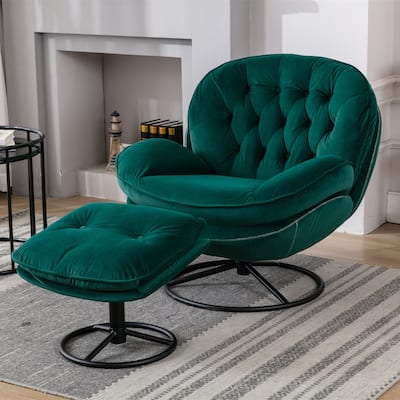 Accent Chair Velvet Upholstered Chair & Ottoman Sets, 360-Degree Swivel Chair