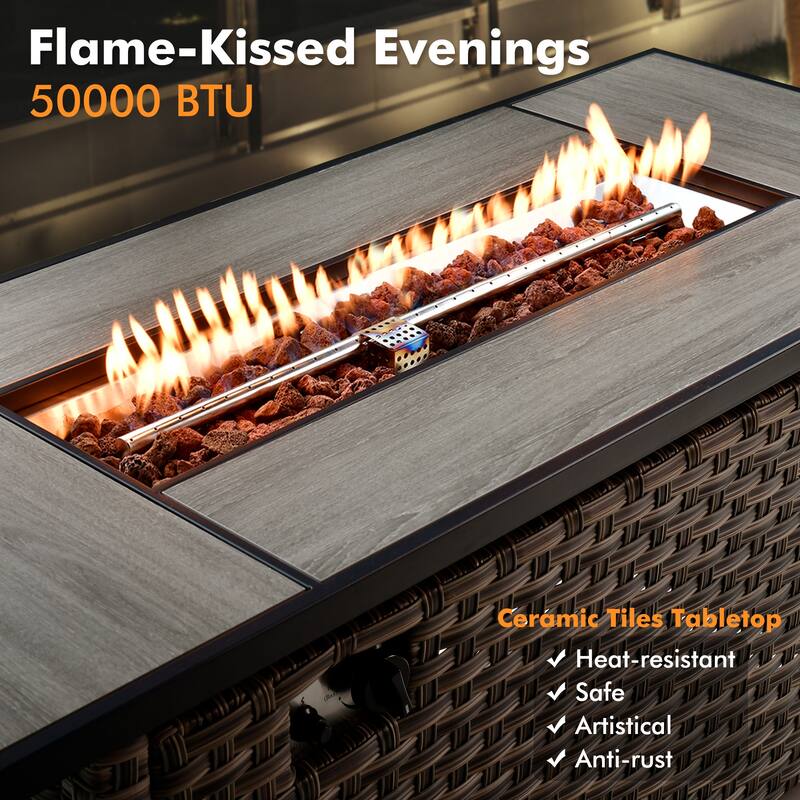 OVIOS 9 Pieces T shaped Seat Curved Swivel Chair Set With Fire Pit