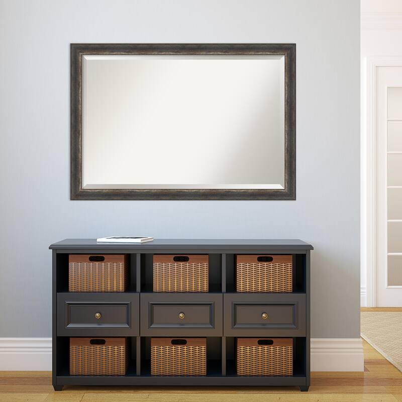 Beveled Bathroom Wall Mirror - Bark Rustic Char Frame