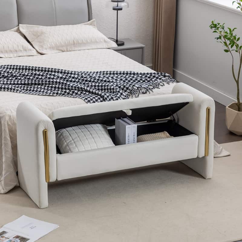Storage Bench Bedroom Bench With Gold Metal Trim Strip