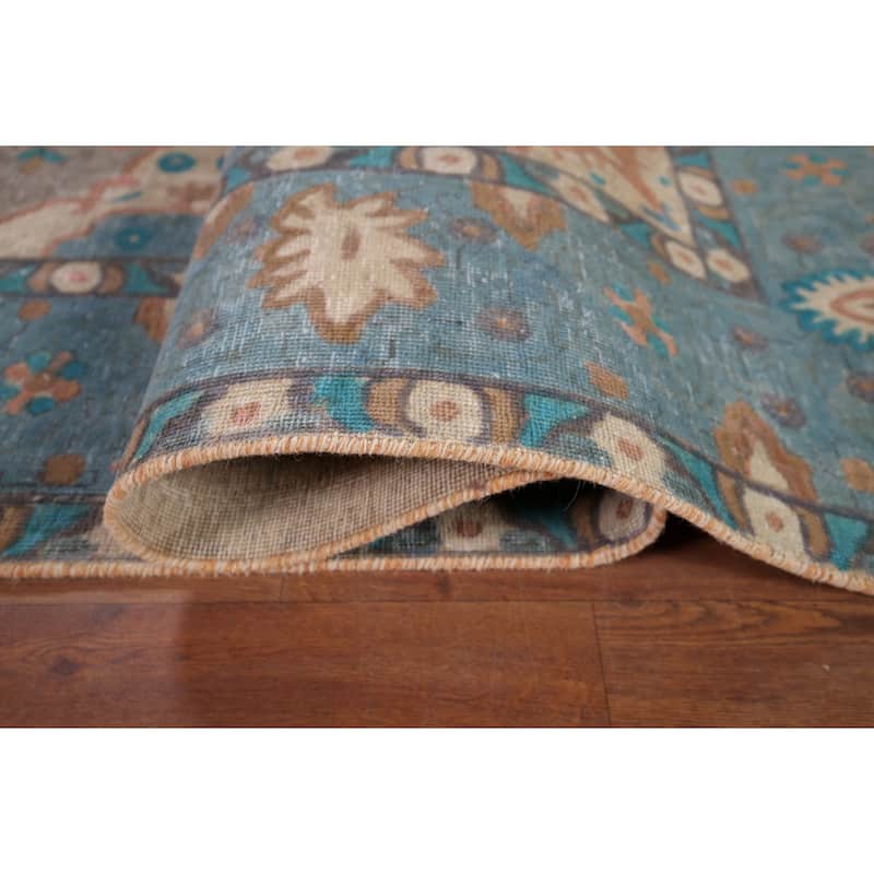 Distressed Blue Tabriz Persian Rug Handmade Wool Carpet - 8'1" x 10'11"