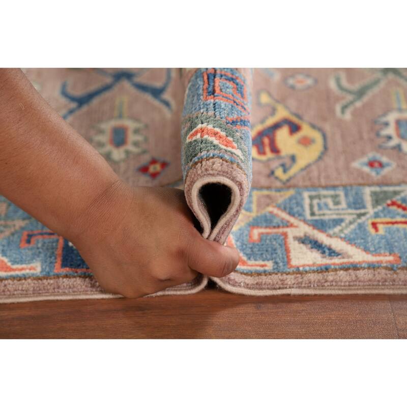 Geometric Kazak Oriental Runner Rug Handmade Red Wool Carpet - 2'7" x 9'7"