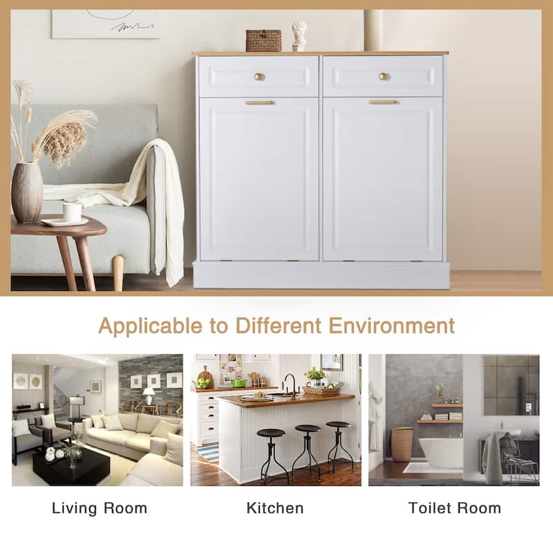 Double Tilt Out Trash Cabinet Wooden Kitchen Recycling Cabinet Trash Can