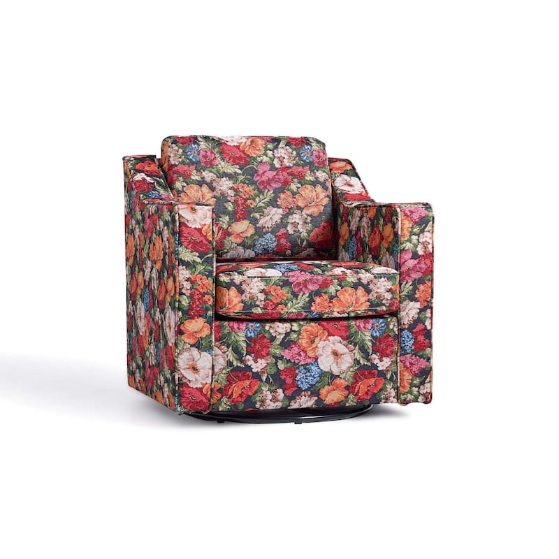 Patterned Linen Swivel Armchair Floral Accent Chair for Living Room