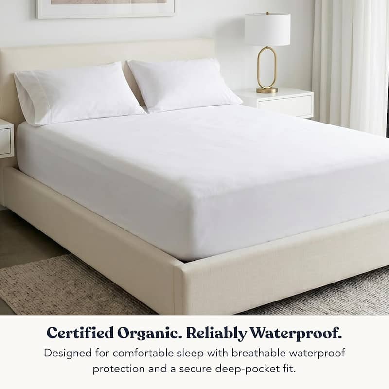 Delara Waterproof Mattress Protector, TPU Membrane, GOTS Certified Organic Cotton Surface, Noiseless & Breathable,19" Pocket