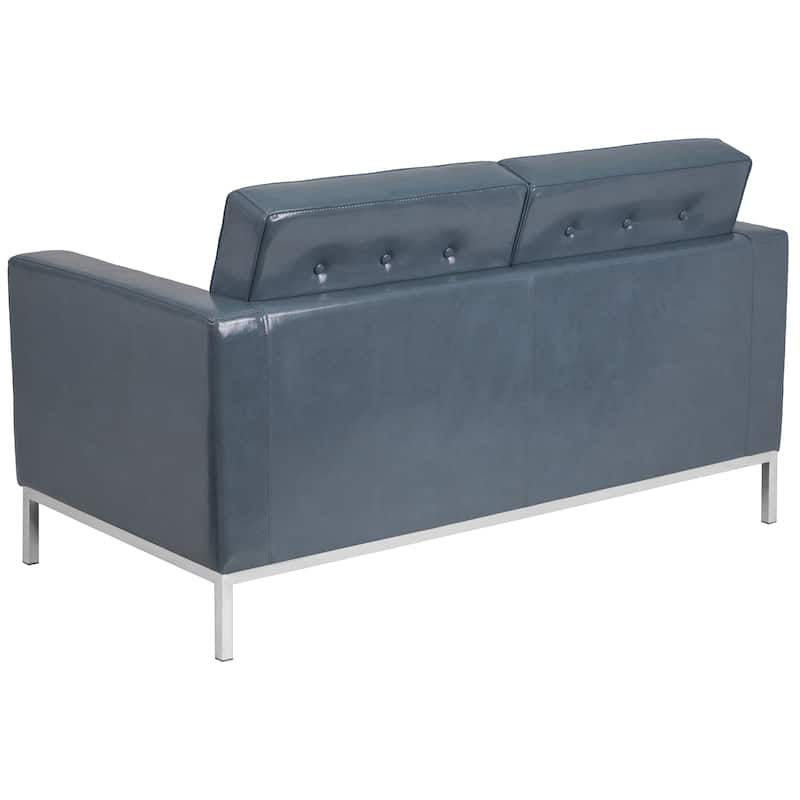 Contemporary Button Tufted Leather Loveseat w/ Steel Frame - 57"W x 31"D x 32"H