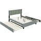 preview thumbnail 8 of 12, Upholstered Frame Platform Queen Size Bed with 2 Drawers, Pull-out Trundle and Classic Metal Strip Headboard Design Wingback Bed