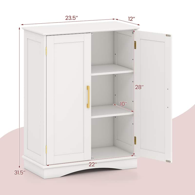 Freestanding Floor Storage Cabinet with Adjustable Shelves and 2 Doors for Bathroom or Kitchen - 23.5" x 12" x 31.5"