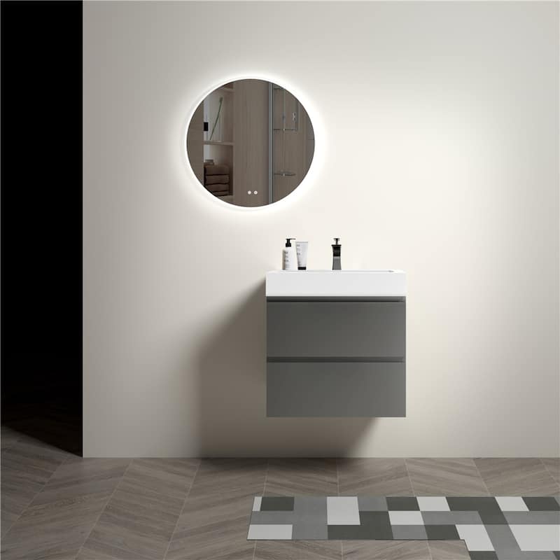 Gray Storage Wall Mounted Floating Bathroom Vanity with Sink
