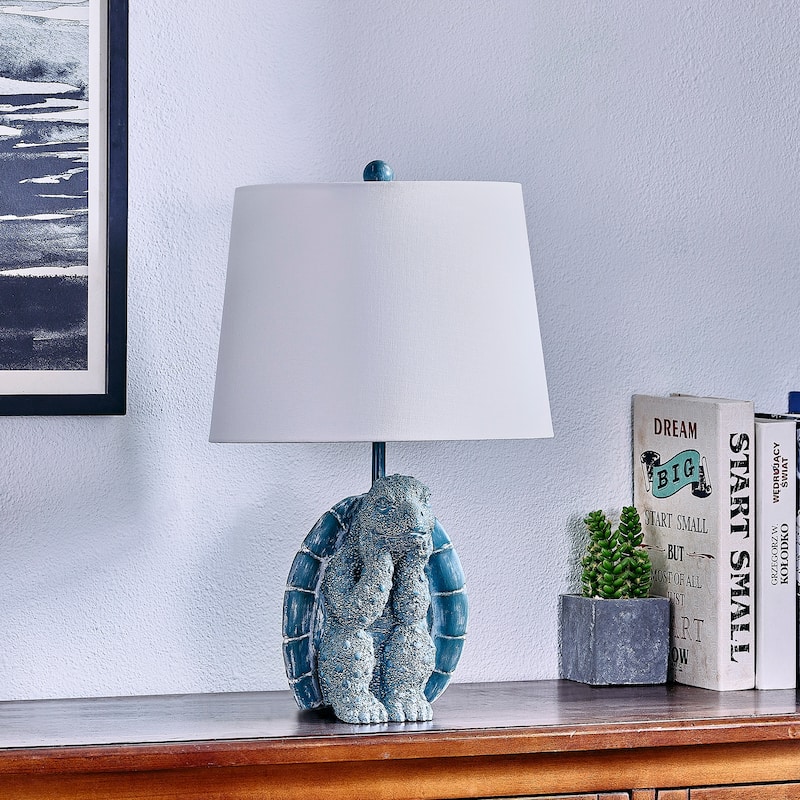 19.5" Blue Textured Resin Turtle Table Lamp - 12" x 12" x 19.5"