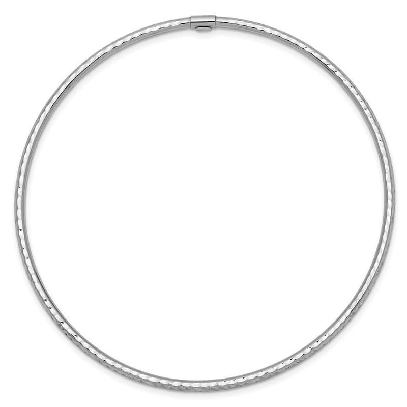 Curata 14k White Gold Slip on Polished Hollow tube 2mm Sparkle-Cut Bangle Bracelet
