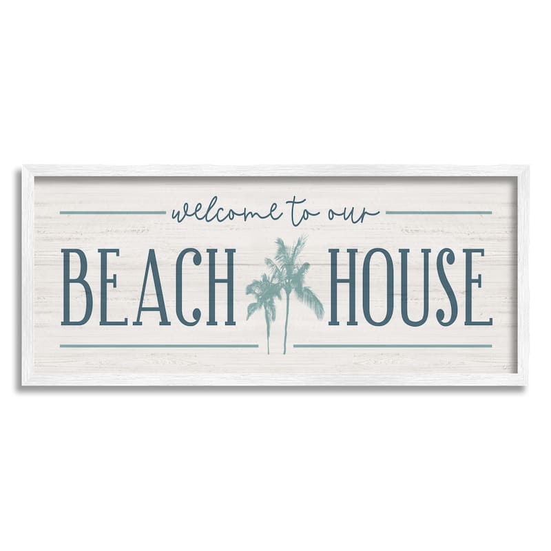 Stupell Welcome to Beach House Sign Blue Palm Trees Framed Wall Art - Green