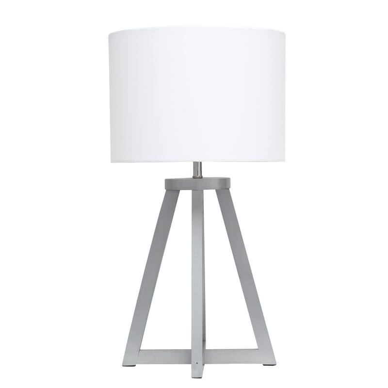 Wood Tripod Table Lamp with Drum Shade for Bedroom Decor - 9.75 x 9.75 x 19 in. (L x W x H) - Grey-White