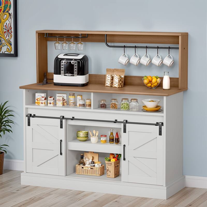 52" Farmhouse Coffee Bar Cabinet Wine Buffet Cabinet Kitchen Sideboard Buffet Cabinet