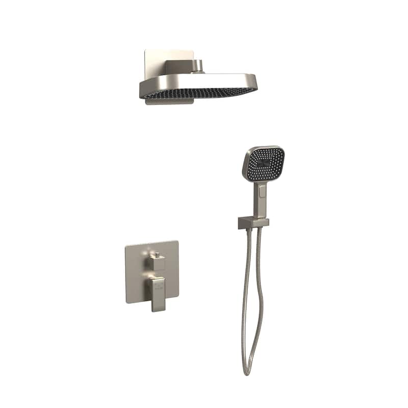 Milan 12-in Rain Showerhead Combo Shower System with Multi-function Handshower and Pressure Balanced Mixing Valve Brushed Nickel