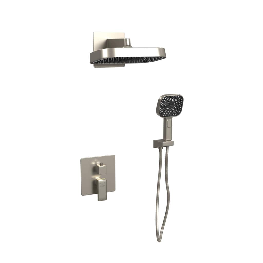 Milan 12-in Rain Showerhead Combo Shower System with Multi-function Handshower and Pressure Balanced Mixing Valve Brushed Nickel