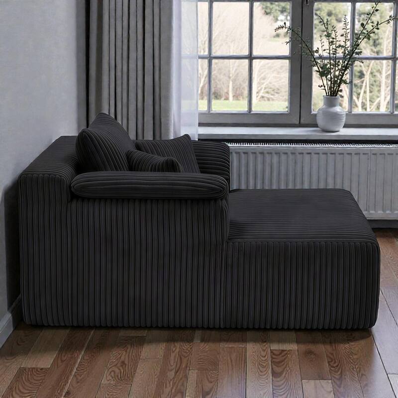 60 Inch Chaise Lounge Chair Indoor, Oversized Corduroy Boneless Sofa Bed with Deep Seat, No Assembly Required