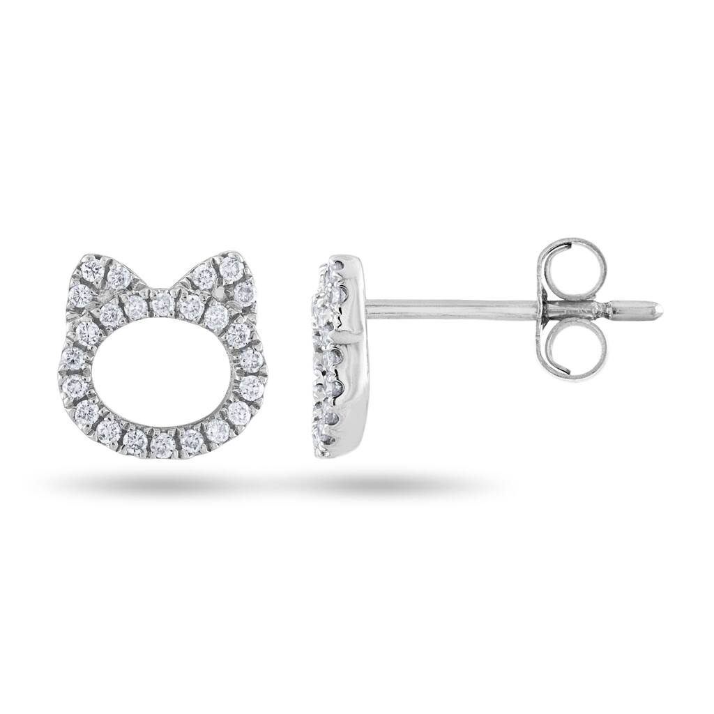 Sterling Silver Round Diamonds 1/5 CTW Cat Stud Earrings