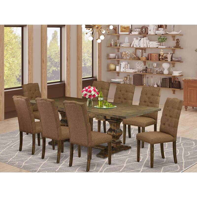Modern 9-Piece Dining Table Set with Parson Chairs - Rectangular Table & Linen Fabric Seating - 90