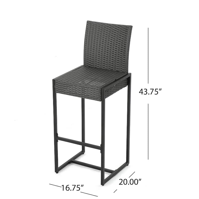 Roomfitters Set of 2 Outdoor Wicker Bar Stools, All-Weather Rattan Bar Chairs with Armrests, Durable and Comfortable Design