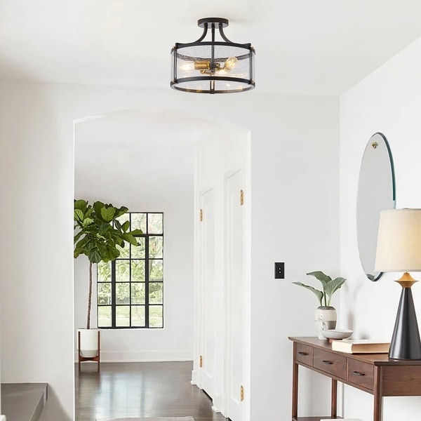 Black farmhouse semi flush mount light on sale