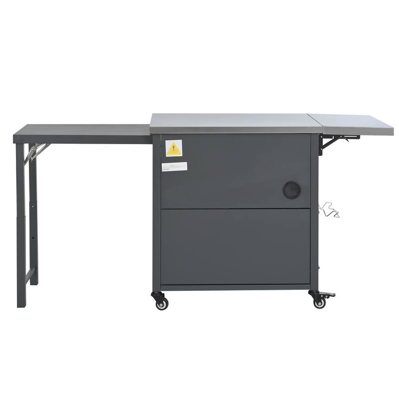 Foldable Outdoor Prep Station BBQ Cart with Trash Rack, Portable Kitchen Island Grill Cart with Foldable Top