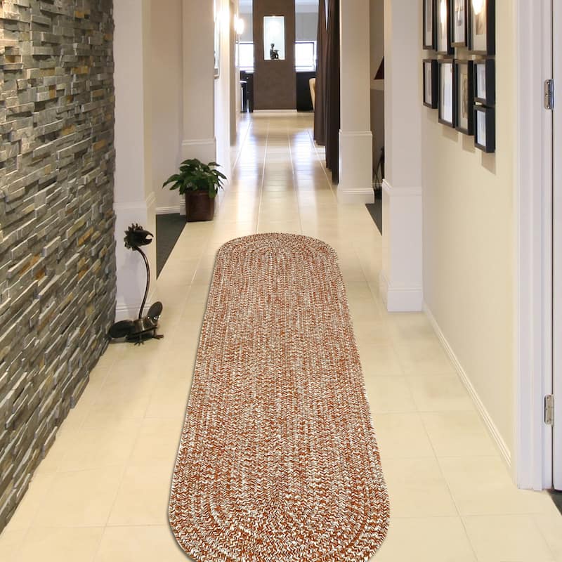 Superior Modern Rustic Bohemian Reversible Multi-Tone Braided Indoor Outdoor Area Rug - 2' x 8' Oval Runner - Brick-White