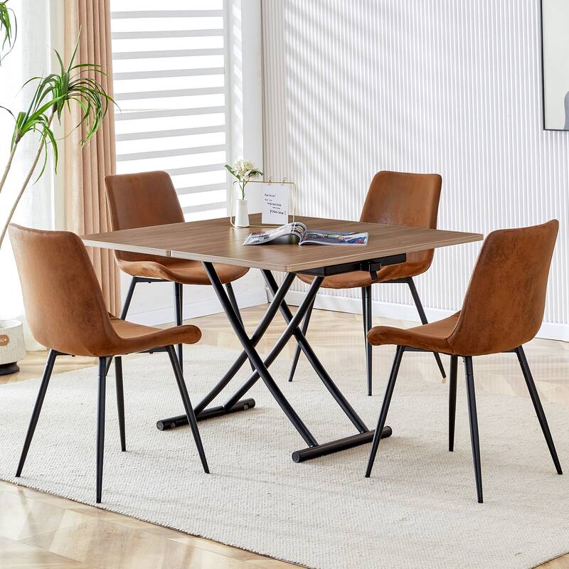 Modern lifting table, with a 0.8-inch wood grain process sticker desktop and metal legs, can be used as a dressing table