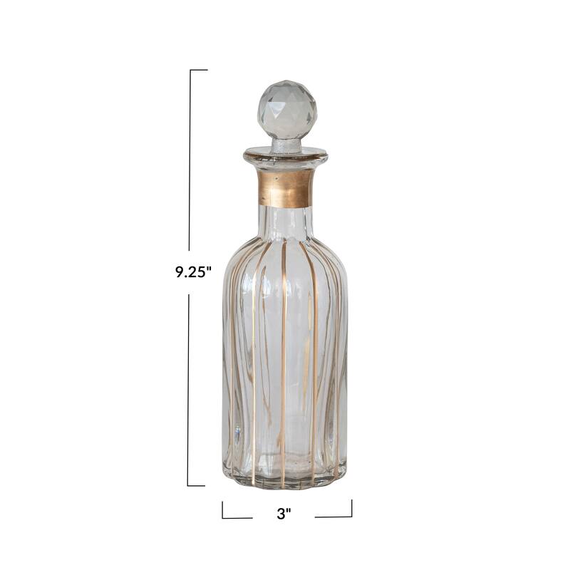 Blown Glass Fluted Decanter with Hand-Painted Finish Stripes and Stopper