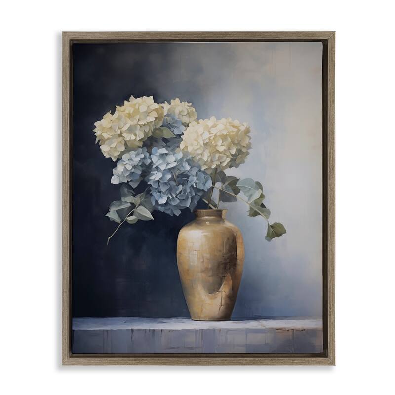 Stupell Subtle Hydrangeas in Vase Framed Floater Canvas Wall Art Design By Arlington Prints - 25 x 31 - Brown