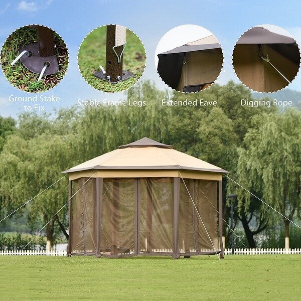 Hexagon Gazebo Tent w/Mosquito Netting 