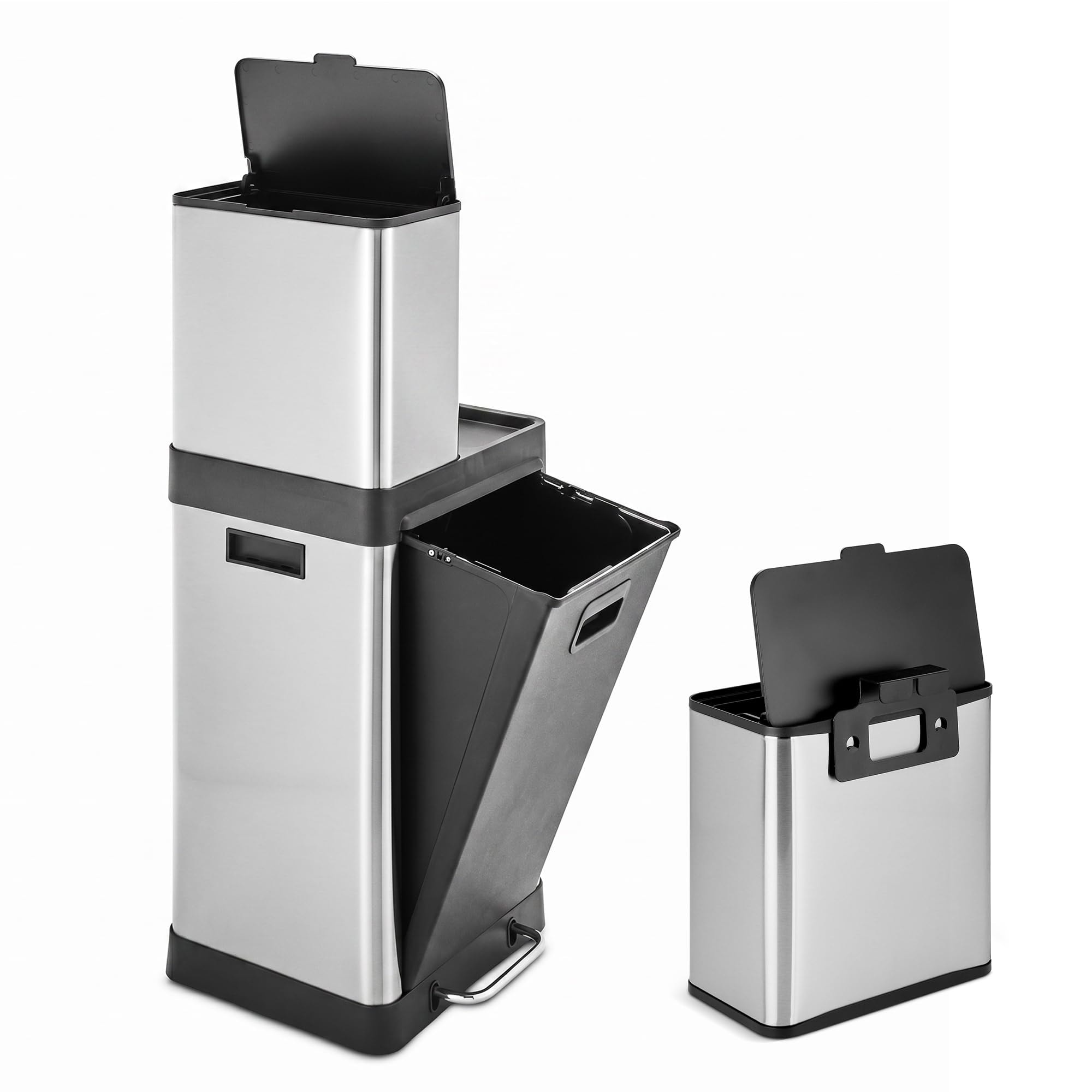 HOLDN’ STORAGE Trash Can and Recycling Bin Collection, Multi-Compartment Waste Organizer for Kitchen, Compost and Recycling