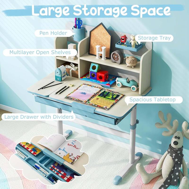 Kids Study Desk Height Adjustable Writing Table w/ Tilt Desktop