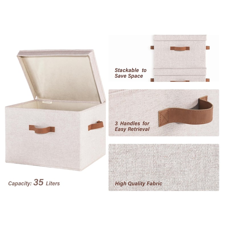 2-Pack Closet Storage Bin with Lid and Handle, Large Fabric Storage Box for Clothes, Towels, Toys, Shoes