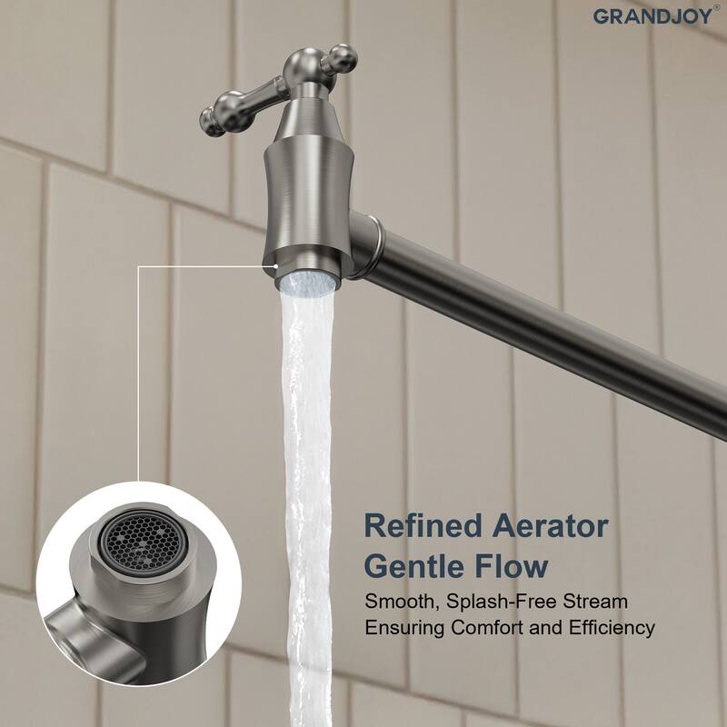 GRANDJOY Wall‑Mount Pot Filler Faucet with Dual Handle Control,High Flow Cold Water Faucet for Stove, Foldable Design