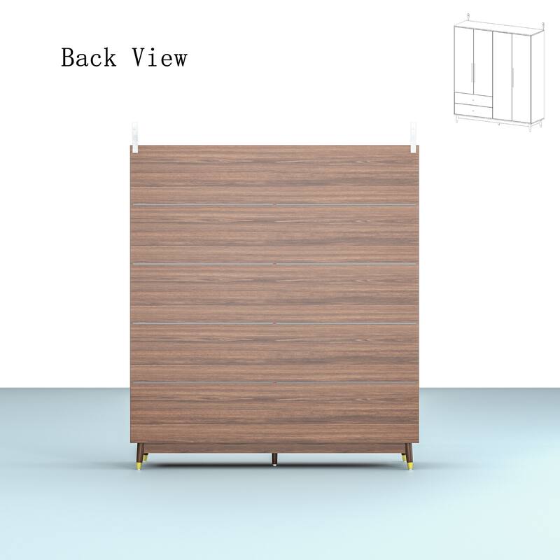Wooden 2 Drawers 4 Doors Wardrobe Armoire With Mirror (Gray/Black)