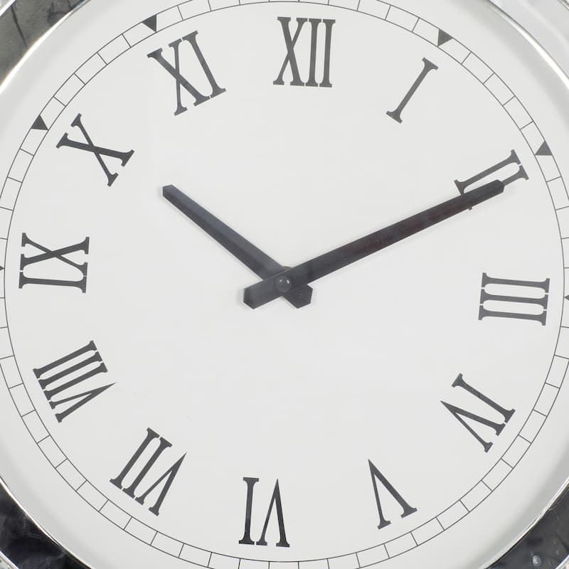 Glass Mirrored Wall Clock with Floating Crystals - White - Roche River Decor - 2"W x 20"L x 20"H
