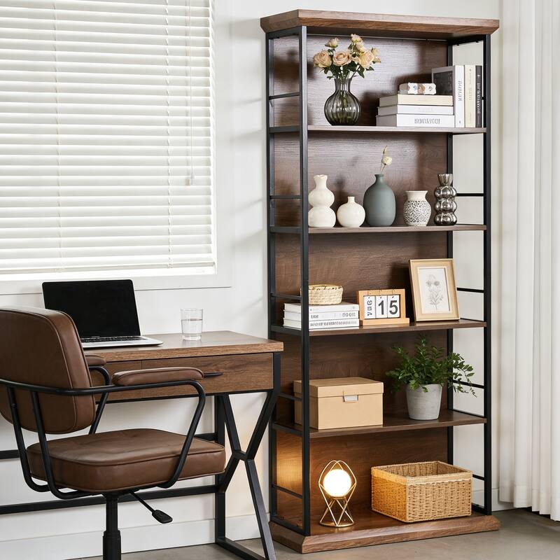 70.86" H 5-Tier Standard Bookcase with Storage for Living Room & Home Office