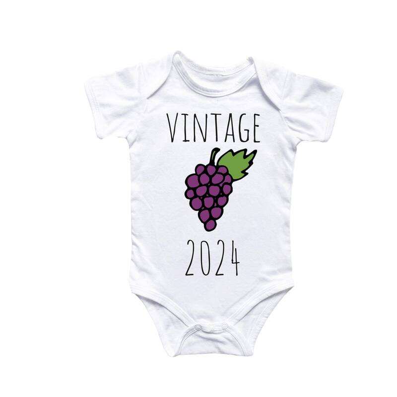 Wine Grape Vintage - Baby Boy Girl Clothes Infant Bodysuit Funny Cute Newborn - White - 0-3M