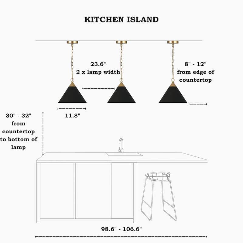 Modern Farmhouse 1-light Black Gold Pendant with Metal Cone Shade Kitchen Islands Lights for Dining Room - 11.8 " × 10 "