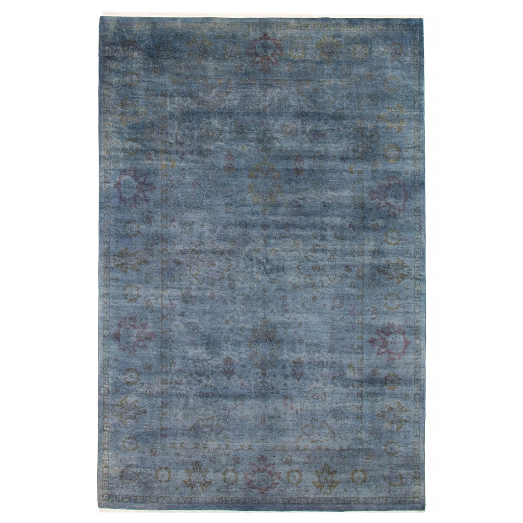 ECARPETGALLERY Hand-knotted Vibrance Dark Blue Wool Rug - 6'1 x 9'3