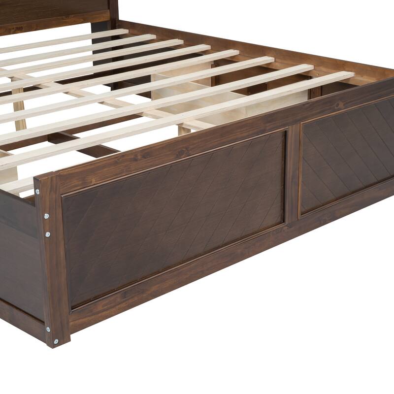 King Size Wood Platform Bed with Multi-Storage Headboard USB Charging and Drawers